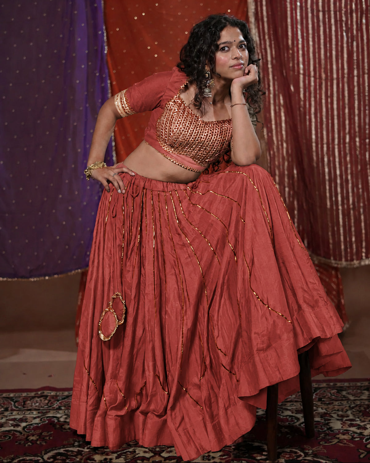 Mastani Rust Muslin Silk Chaniya Choli for Navratri