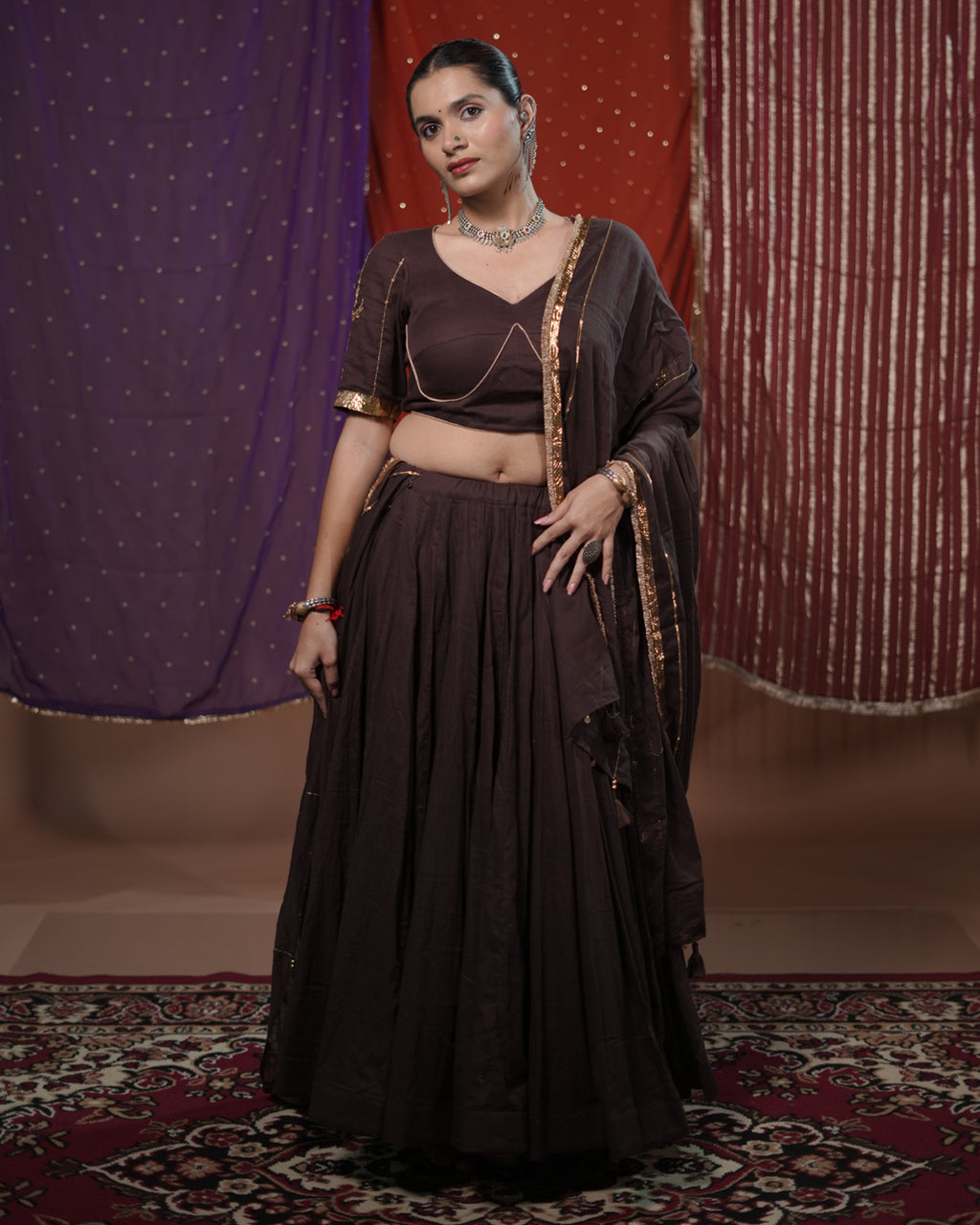 Mohini Brown Mul-Cotton Madhubala Style Blouse for Choli