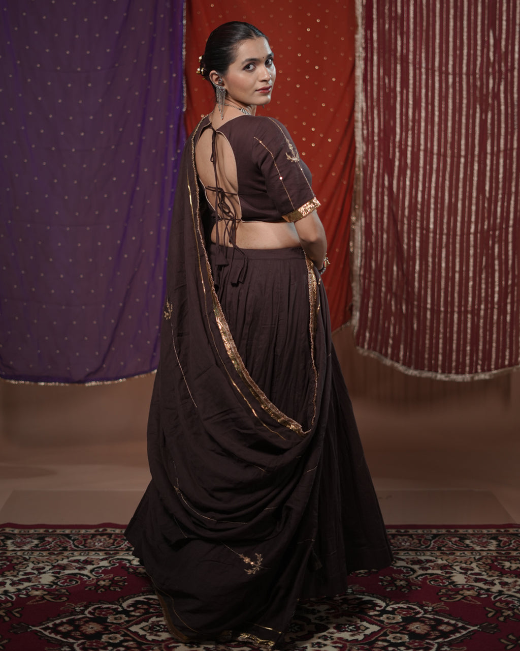 Mohini Brown Mul-Cotton Madhubala Style Blouse for Choli