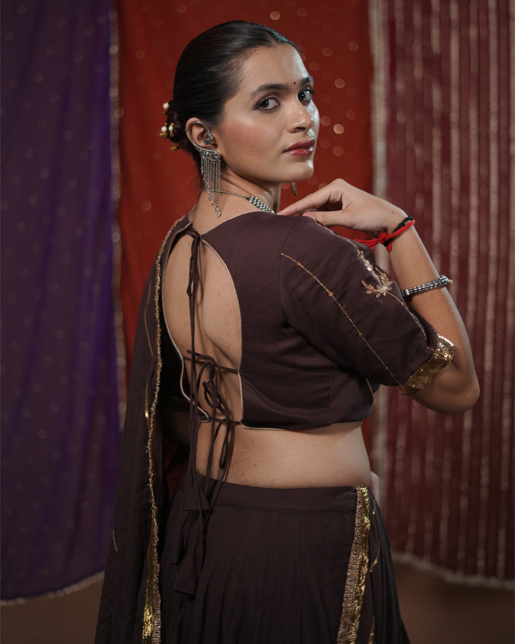Mohini Brown Mul-Cotton Madhubala Style Blouse for Choli