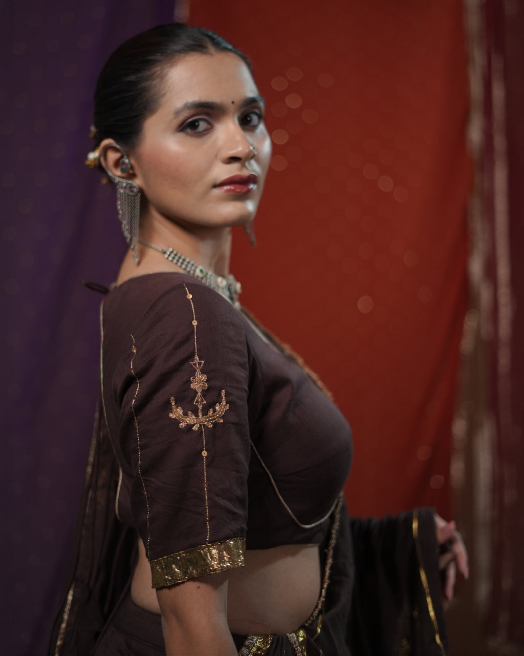 Mohini Brown Mul-Cotton Madhubala Style Blouse for Choli