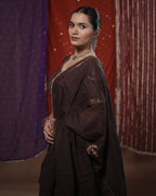 Mohini Brown Mul-Cotton Lace Jhumkhas & Tassel Dupatta for Ghaghra Choli