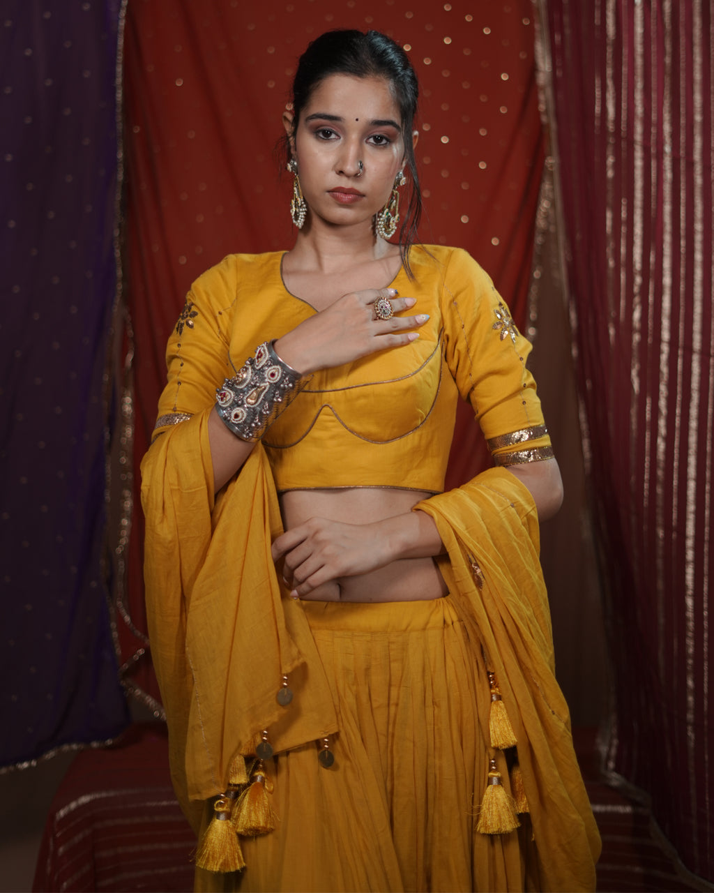 Mohini Yellow Mul-Cotton Madhubala Style Blouse for Chaniya Choli