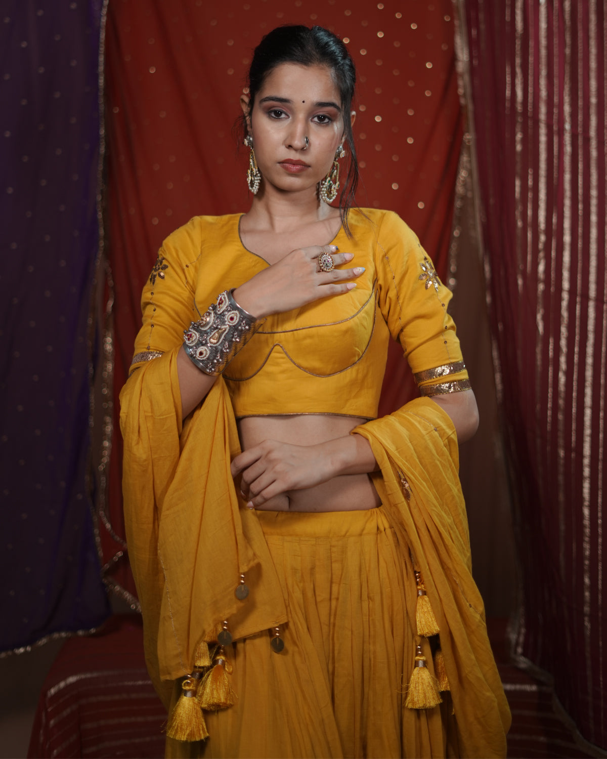 Mohini Yellow Mul-Cotton Madhubala Style Blouse for Chaniya Choli