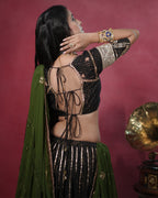 Noor Black Pure Cotton Real Mirror Work Angi Style Blouse for Chaniya Choli