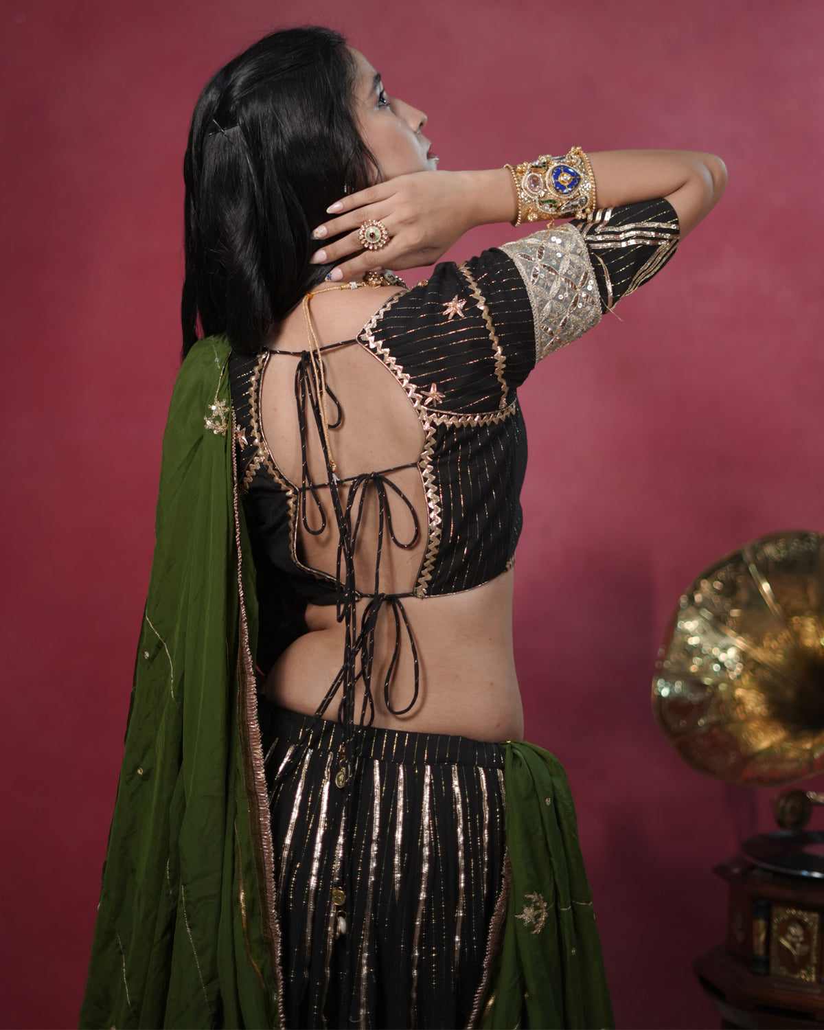 Noor Black Pure Cotton Real Mirror Work Angi Style Blouse for Chaniya Choli