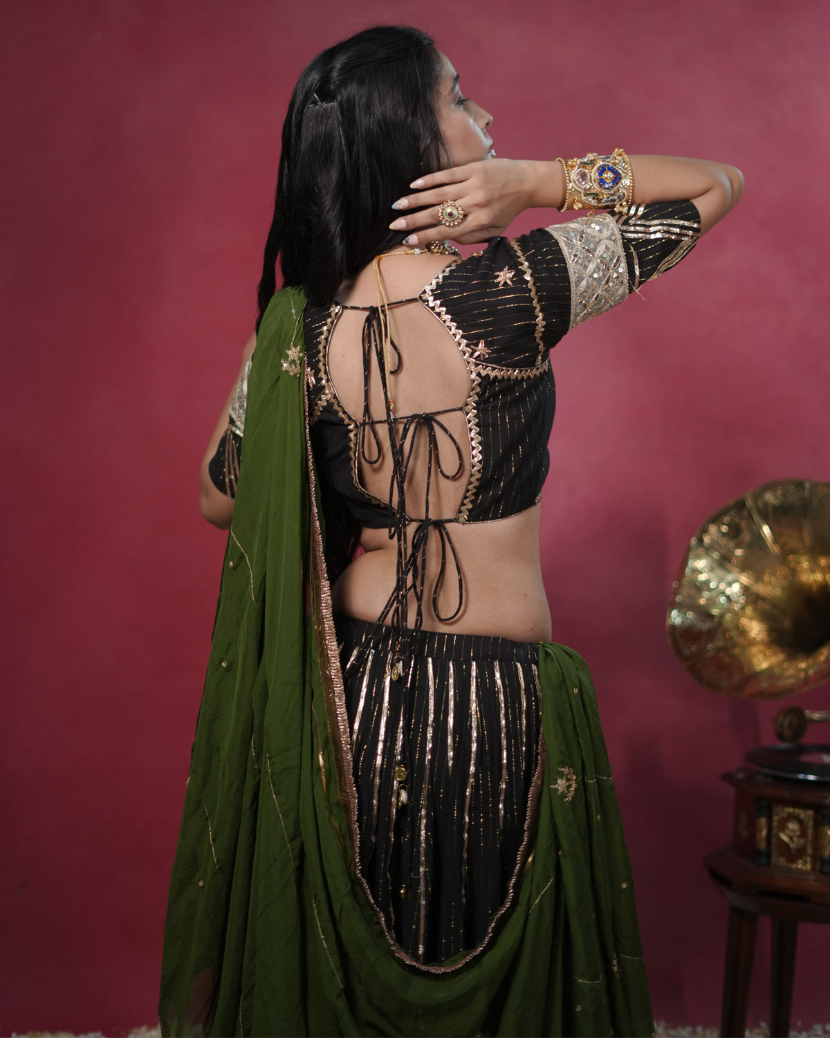 Noor Black Pure Cotton Lace & Handmade Tassel Dupatta for Ghaghra Choli