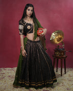 Noor Black Pure Cotton 15 Metre Flared Real Mirror Work Lehenga for Choli