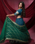 Noor Sky Blue Pure Cotton Lace & Handmade Tassel Dupatta for Ghaghra Choli