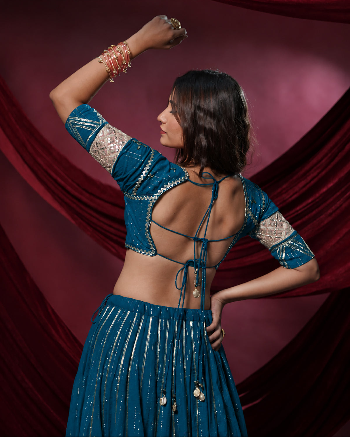 Noor Sky Blue Pure Cotton Angi Style Blouse for Choli