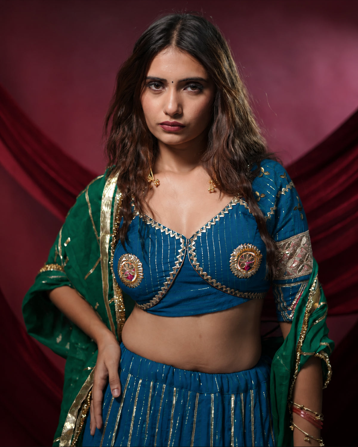 Noor Sky Blue Pure Cotton 15 Metre Flared Mirror Work Lehenga for Chaniya Choli