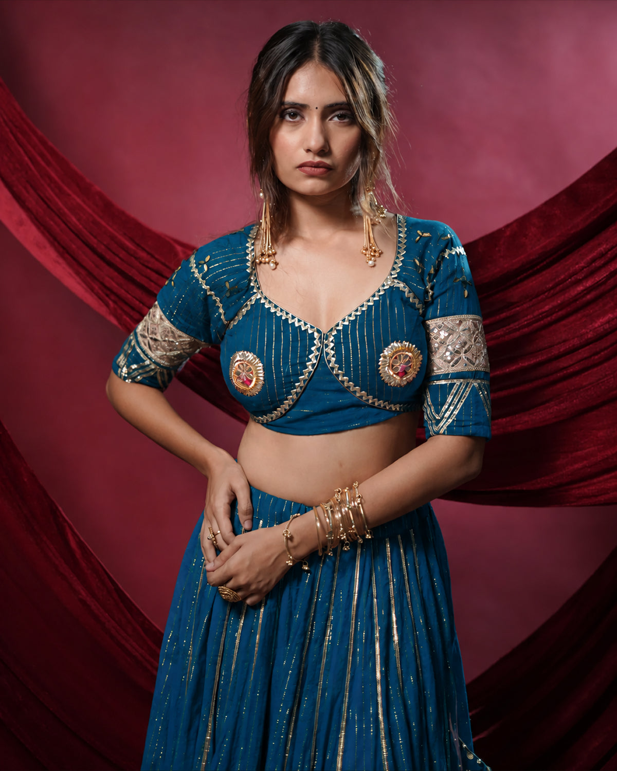 Noor Sky Blue Pure Cotton Angi Style Blouse for Choli