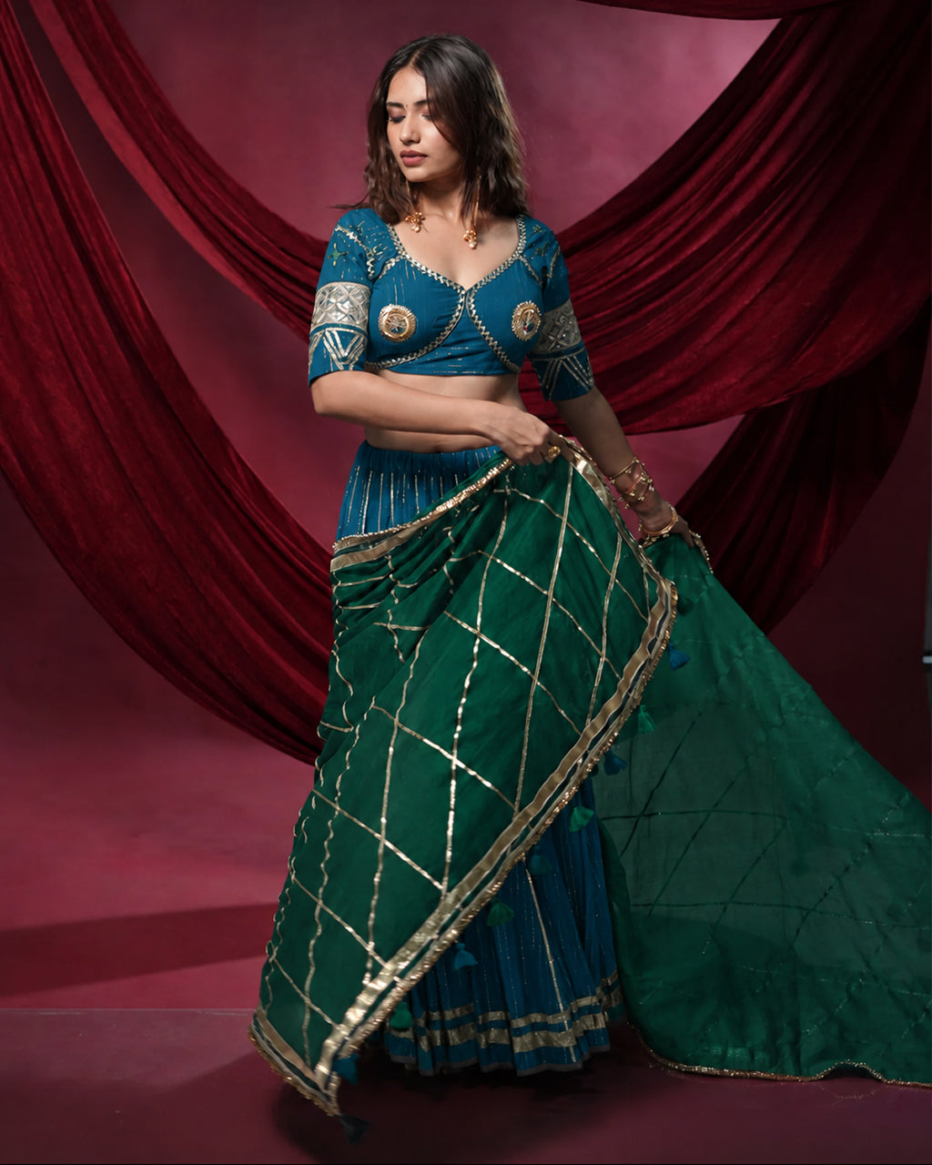 Noor Sky Blue Pure Cotton Lace & Handmade Tassel Dupatta for Ghaghra Choli