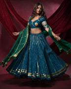 Noor Sky Blue Pure Cotton 15 Metre Flared Mirror Work Lehenga for Chaniya Choli