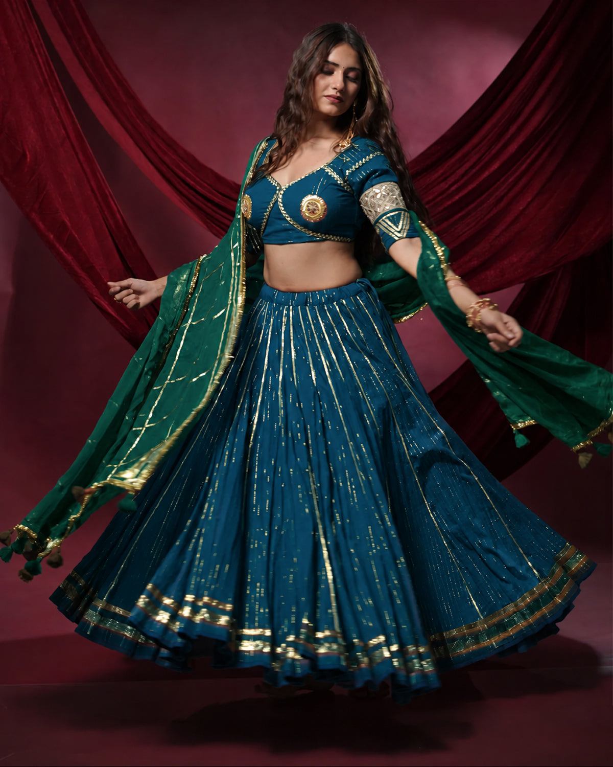 Noor Sky Blue Pure Cotton Lace & Handmade Tassel Dupatta for Ghaghra Choli