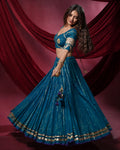 Noor Sky Blue Pure Cotton 15 Metre Flared Mirror Work Lehenga for Chaniya Choli