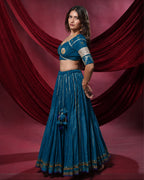 Noor Sky Blue Pure Cotton 15 Metre Flared Mirror Work Lehenga for Chaniya Choli