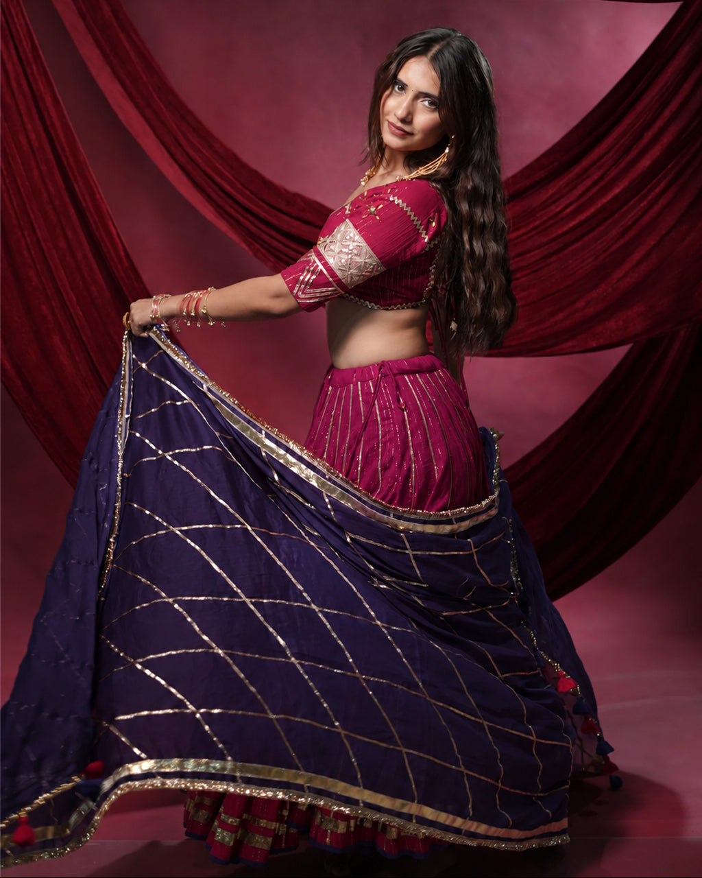 Noor Magenta Pure Cotton Lace & Handmade Tassel Dupatta for Chaniya Choli