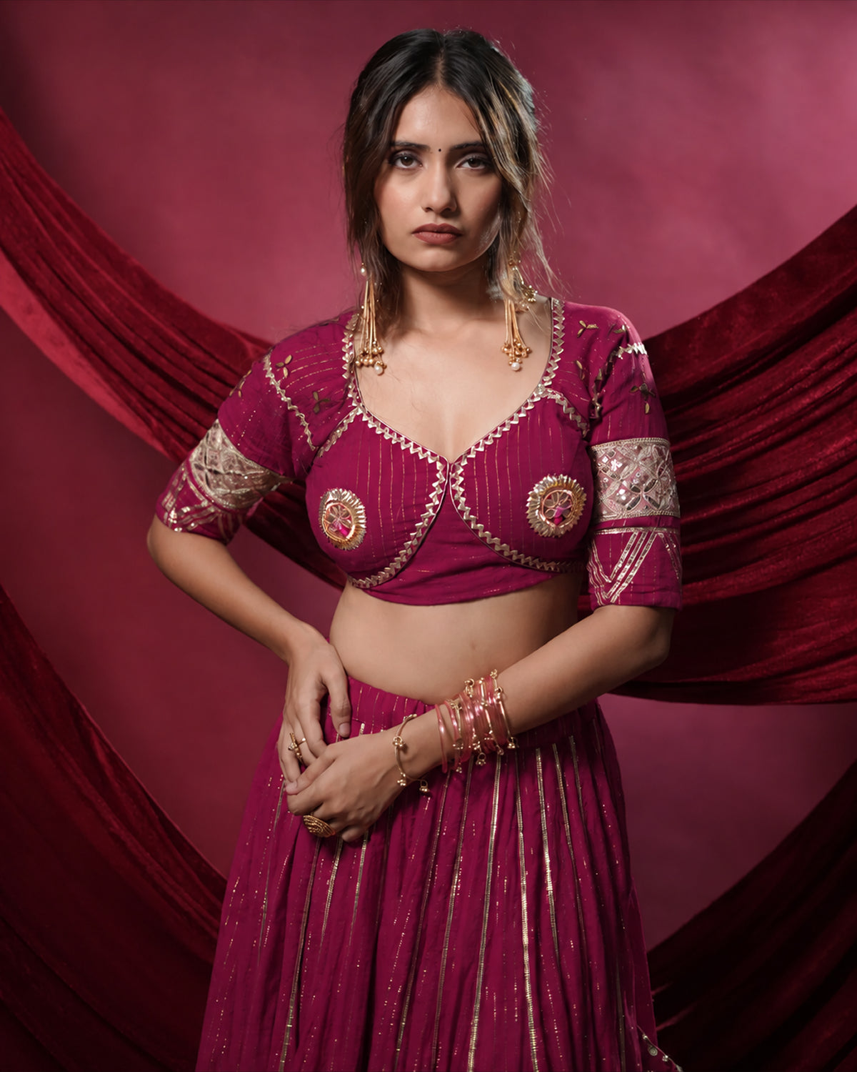 Noor Magenta Pure Cotton Angi Style Blouse for Chaniya Choli