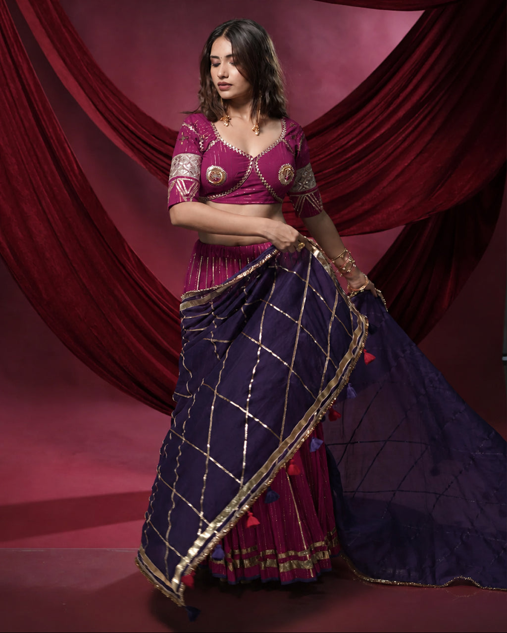 Noor Magenta Pure Cotton Lace & Handmade Tassel Dupatta for Chaniya Choli