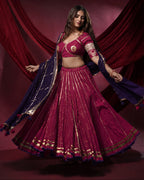 Noor Magenta Pure Cotton 15 Metre Flared Mirror Work Lehenga for Ghaghra Choli