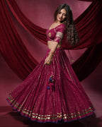 Noor Magenta Pure Cotton 15 Metre Flared Mirror Work Lehenga for Ghaghra Choli