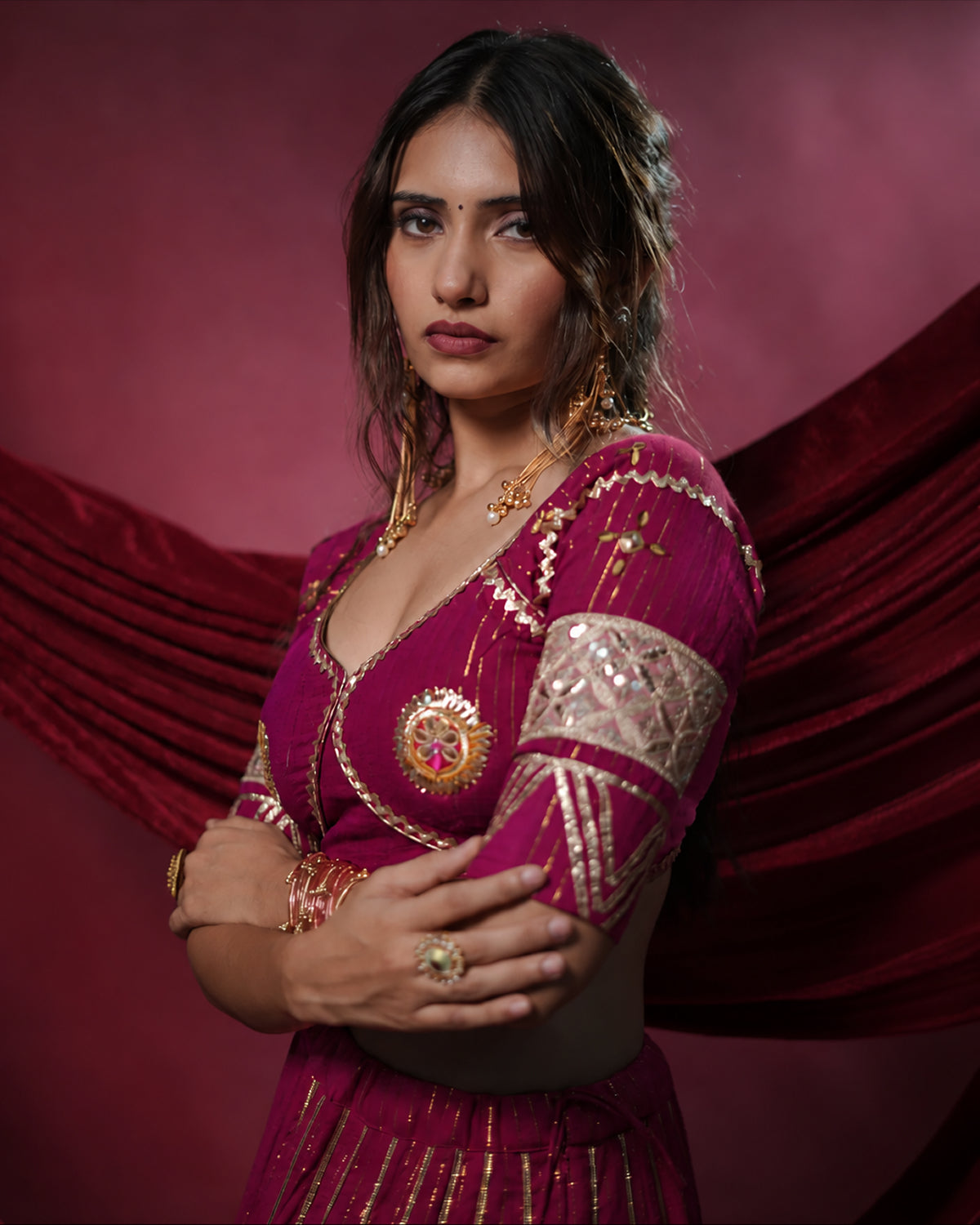 Noor Magenta Pure Cotton Angi Style Blouse for Chaniya Choli