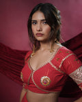Noor Red Pure Cotton Real Mirror Work Angi Style Blouse for Chaniya Choli