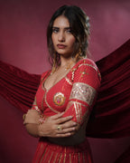 Noor Red Pure Cotton Real Mirror Work Angi Style Blouse for Chaniya Choli
