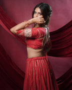 Noor Red Pure Cotton Real Mirror Work Angi Style Blouse for Chaniya Choli
