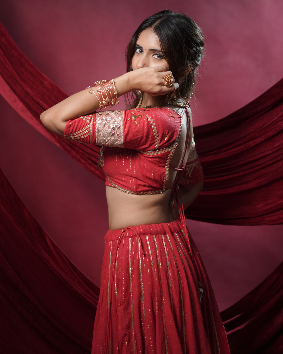 Noor Red Pure Cotton Real Mirror Work Angi Style Blouse for Chaniya Choli