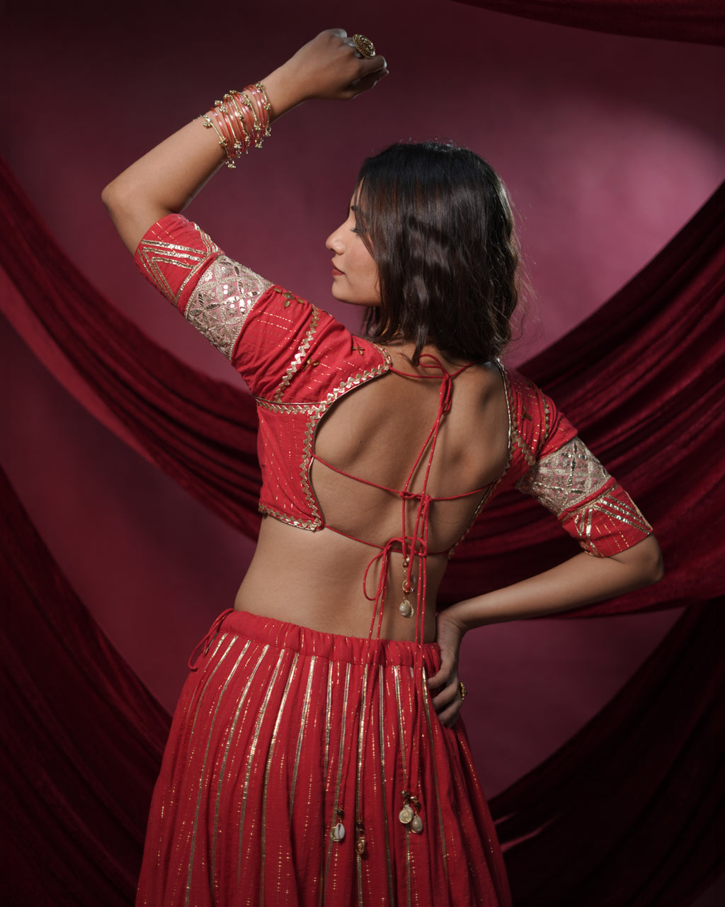 Noor Red Pure Cotton Real Mirror Work Angi Style Blouse for Chaniya Choli
