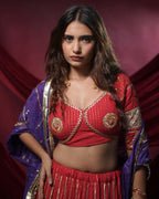Noor Red Pure Cotton Real Mirror Work Angi Style Blouse for Chaniya Choli
