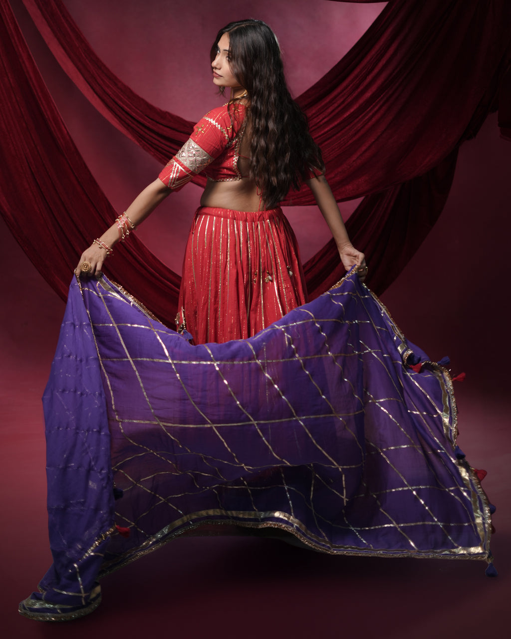 Noor Red Pure Cotton Lace & Handmade Tassel Dupatta for Choli