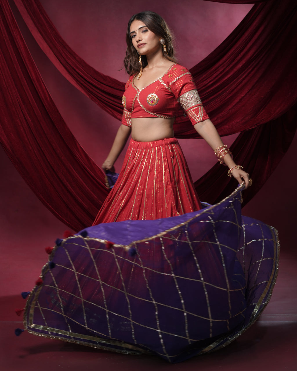 Noor Red Pure Cotton Lace & Handmade Tassel Dupatta for Choli