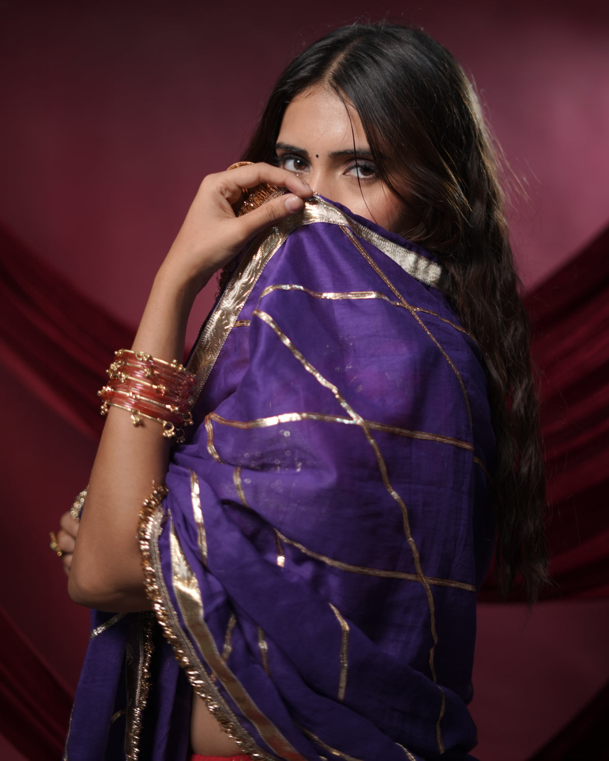 Noor Red Pure Cotton Lace & Handmade Tassel Dupatta for Choli
