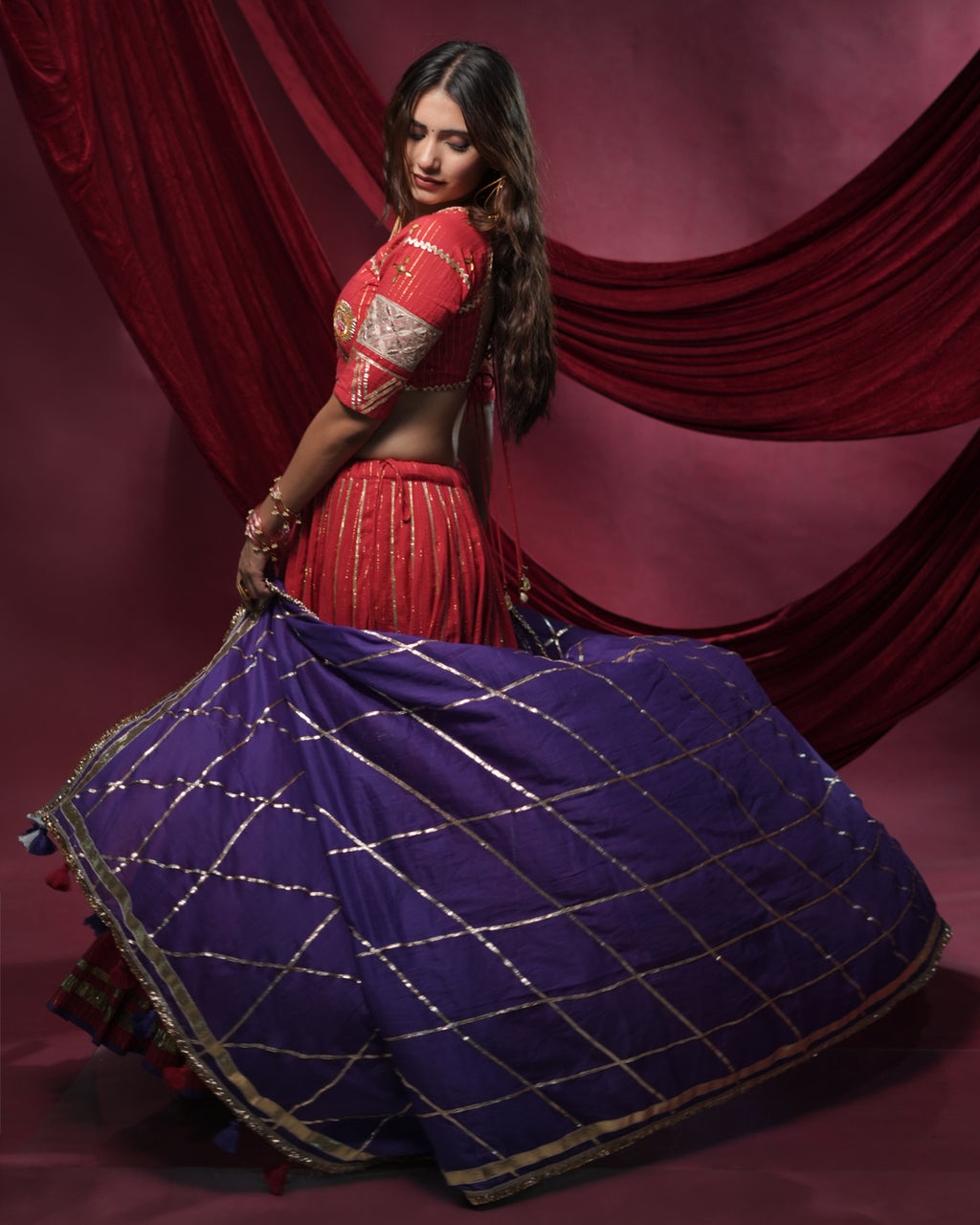 Noor Red Pure Cotton Lace & Handmade Tassel Dupatta for Choli