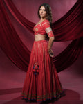 Noor Red Pure Cotton 15 Metre Flared Real Mirror Work Lehenga for Ghaghra Choli