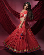 Noor Red Pure Cotton 15 Metre Flared Real Mirror Work Lehenga for Ghaghra Choli