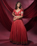 Noor Red Pure Cotton 15 Metre Flared Real Mirror Work Lehenga for Ghaghra Choli