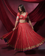 Noor Red Pure Cotton 15 Metre Flared Real Mirror Work Lehenga for Ghaghra Choli