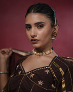 Ragini Brown Muslin Silk Floral & Coin-Hanging Angi Style Blouse for Chaniya Choli