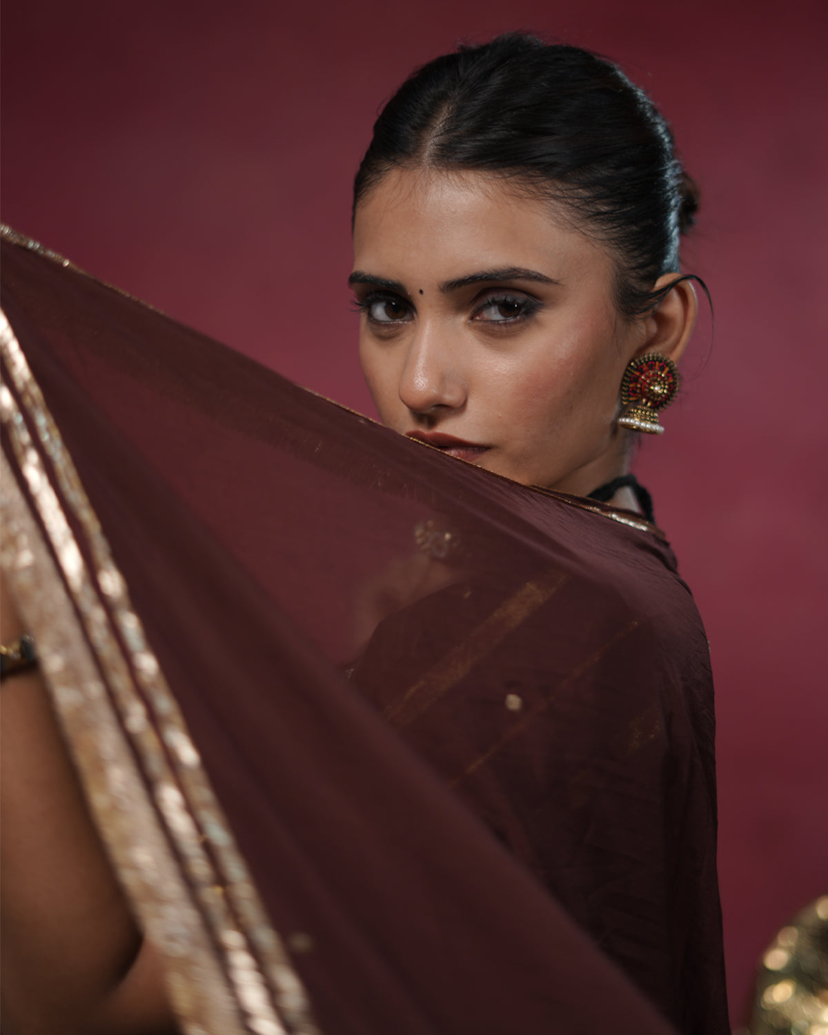 Ragini Brown Silk Lace & Tassel Dupatta for Choli