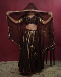 Ragini Brown Muslin Silk 15 Metre Flared Horizontal Detail Lehenga for Ghaghra Choli