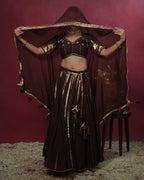 Ragini Brown Muslin Silk 15 Metre Flared Horizontal Detail Lehenga for Ghaghra Choli