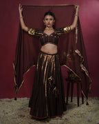 Ragini Brown Muslin Silk 15 Metre Flared Horizontal Detail Lehenga for Ghaghra Choli