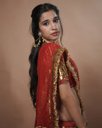Ragini Rust Silk Lace & Tassel Dupatta for Ghaghra Choli