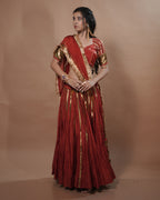 Ragini Rust Muslin Silk 15 Metre Flared Horizontal Detail Lehenga for Chaniya Choli