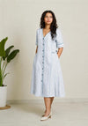 Linen Thread Sky Blue V-neck button down dress